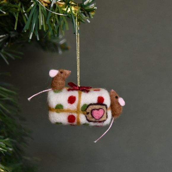 Mice on Christmas Present! One of a kind ornament - Mice