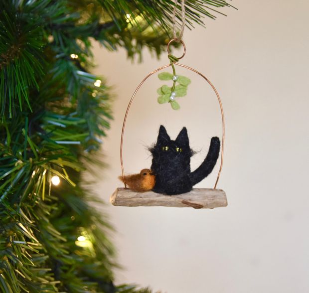 Kitty Under The Mistletoe With Robin Friend  