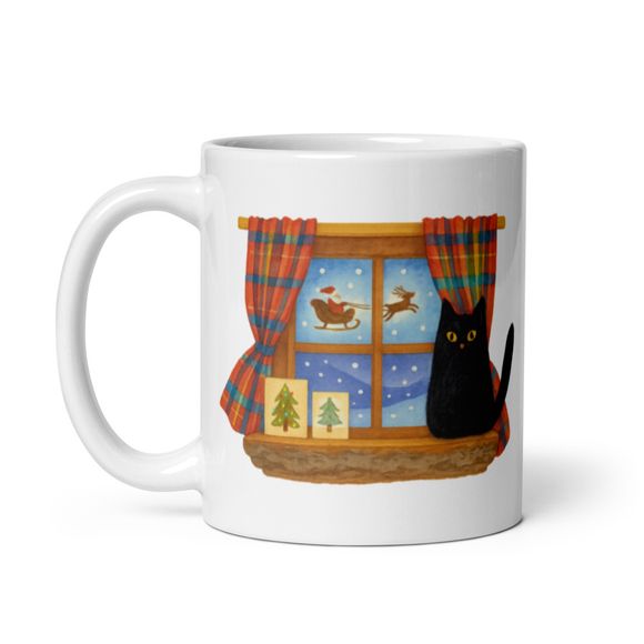  Naughty Black Kitty Cat On Windowsill  - Novelty Mug 