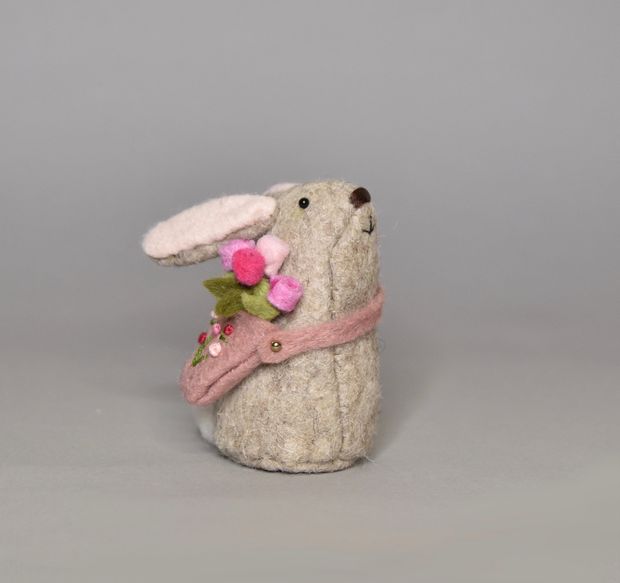 Hand-Stitched flower bunny - Roses - Miniature Ornament  