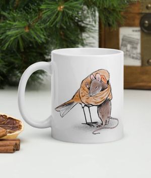 Ceramic Mug - Mouse And Robin Embrace &#x27;Sometimes A Hug Says More Than Words Ever Could&#x27;