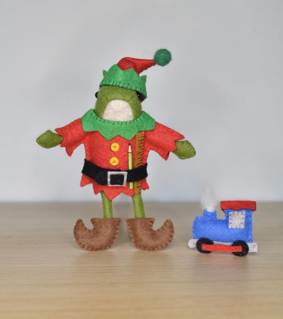 Boy Christmas Elf Outfit For Beanz The Frog Doll - Sewing Pattern PDF Tutorial - Hobby Horse