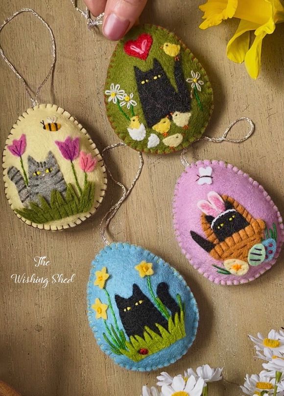 Kitty with bunny ears in basket   - Easter ornament 