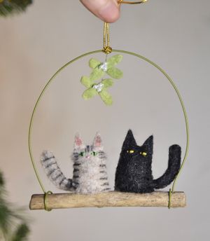 Naughty Kitty with Tabby Friend Under Mistletoe! 