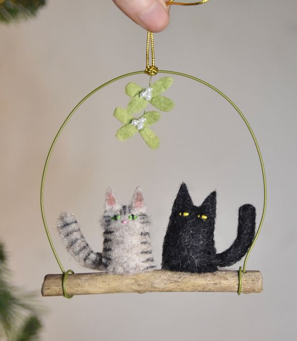 Naughty Kitty with Tabby Friend Under Mistletoe! 