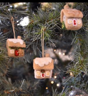 Set of three One of a kind Needle felted Gingerbread Houses  - Christmas Tree Ornaments - handmade -