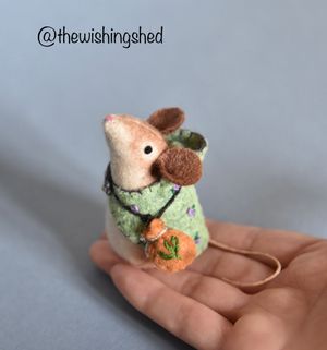 Hand-Stitched brown field mouse herbalist mouse Ornament - blackberry 