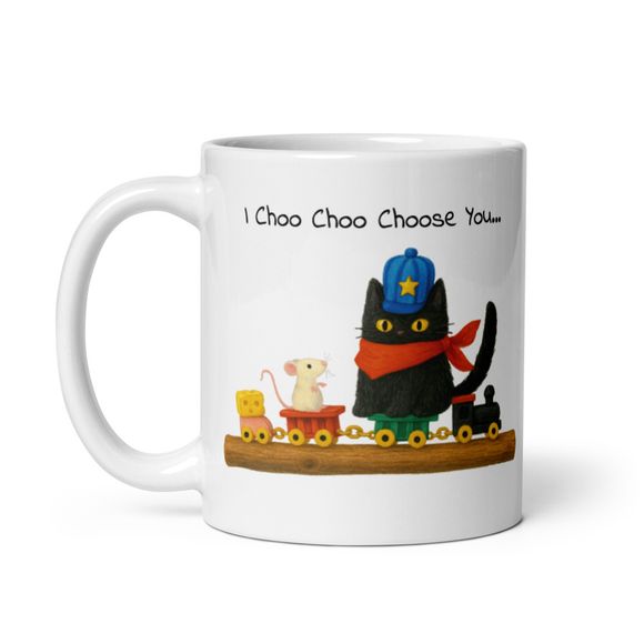 I Choo Choo Choose You - Naughty Black Train Kitty Cat With Mouse  - Novelty Mug 