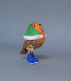 One of a Kind Needle Felted Robin - Christmas Bird Ornament 