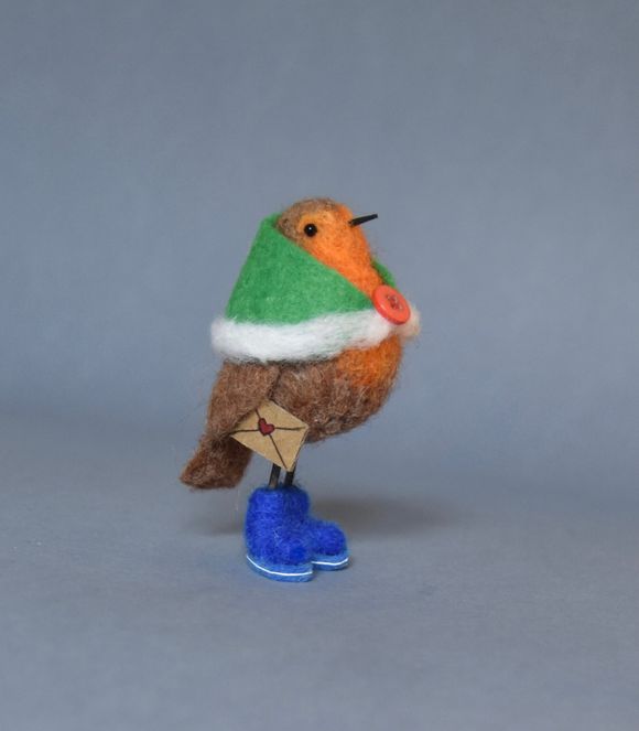 One of a Kind Needle Felted Robin - Christmas Bird Ornament 