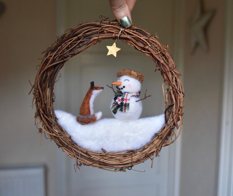 Fox meets Snowman - One of a Kind Christmas Ornament  