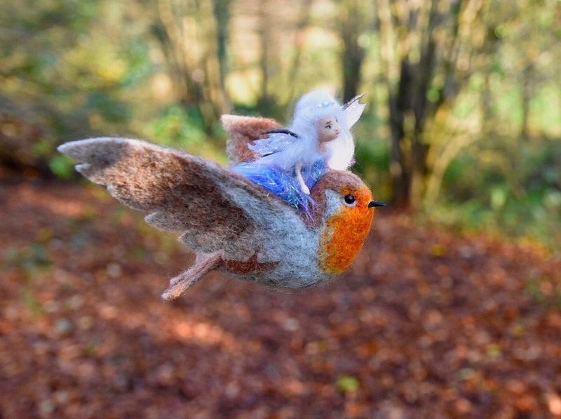 'Robin Flying With Fairy Rider' 8x10  Framed Fine Art Print By Rachel Austin