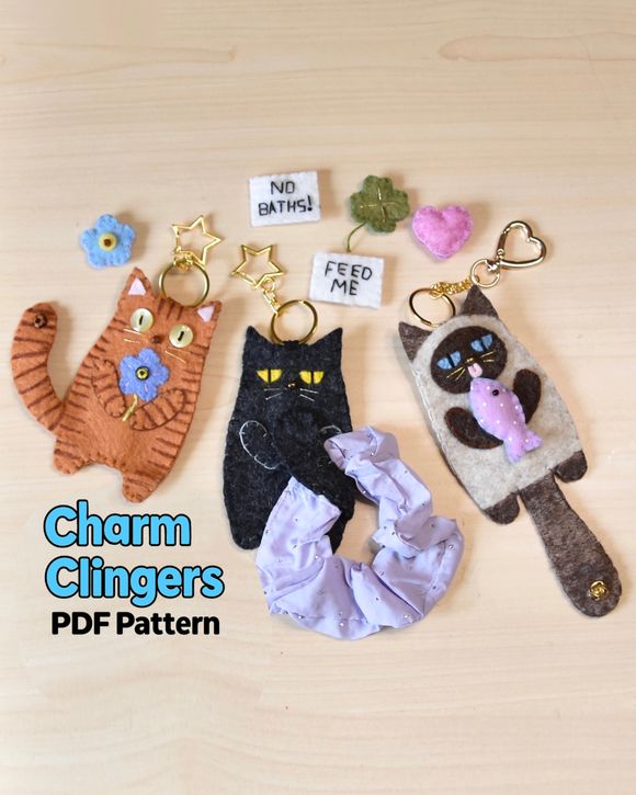 Felt Kitty Keyring PDF Pattern – Charm Clingers Cat Pouch with 5 Charm Options The Wishing Shed®️
