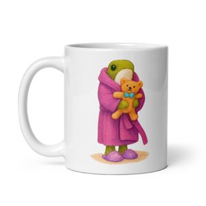 Cosy Dressing Gown Frog With Teddy Bear - Novelty Mug 
