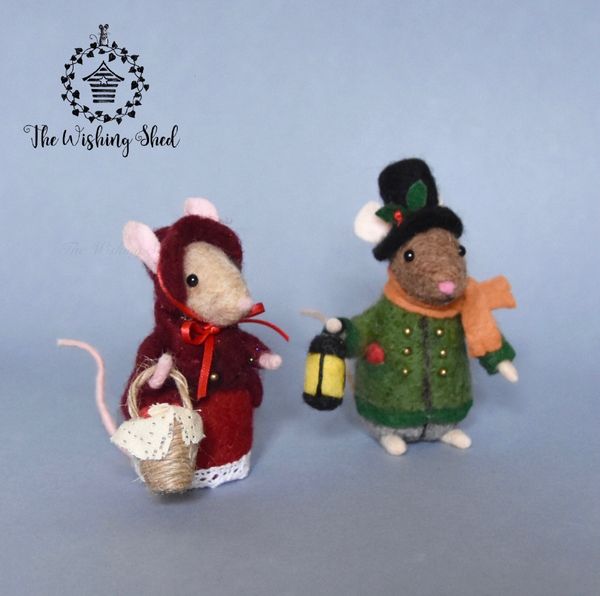 Pair Of Needle Felted Life Like Mice - Victorian Christmas Ornaments -m