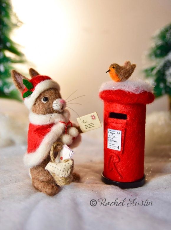 'Bunny's Christmas Mail' 8x10  Framed Fine Art Print Created From 3D Felted Art By Rachel Austin