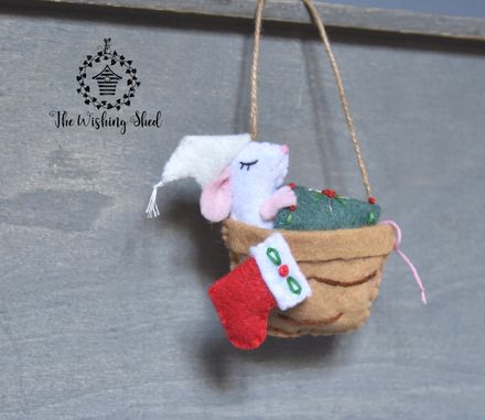 Sleepy Mouse In Walnut Bed - Felt Sewing Pattern - Christmas Tree Ornament - Play Set  
