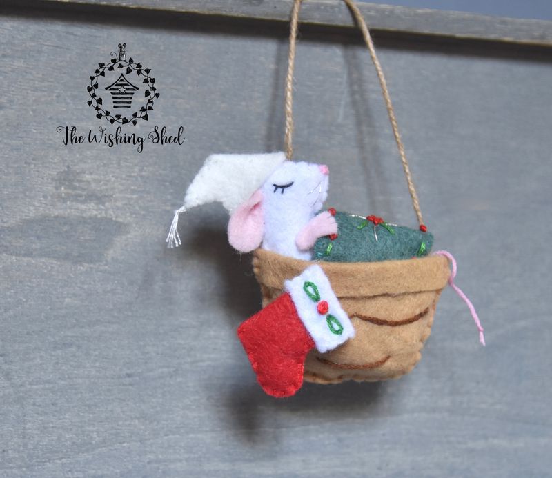 Sleepy Mouse In Walnut Bed - Felt Sewing Pattern - Christmas Tree Ornament - Play Set  