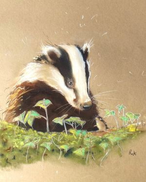 &#x27;Badger And Mouse&#x27; 8x10  Framed Fine Art Print Of An Original Pastel Drawing By Rachel Austin