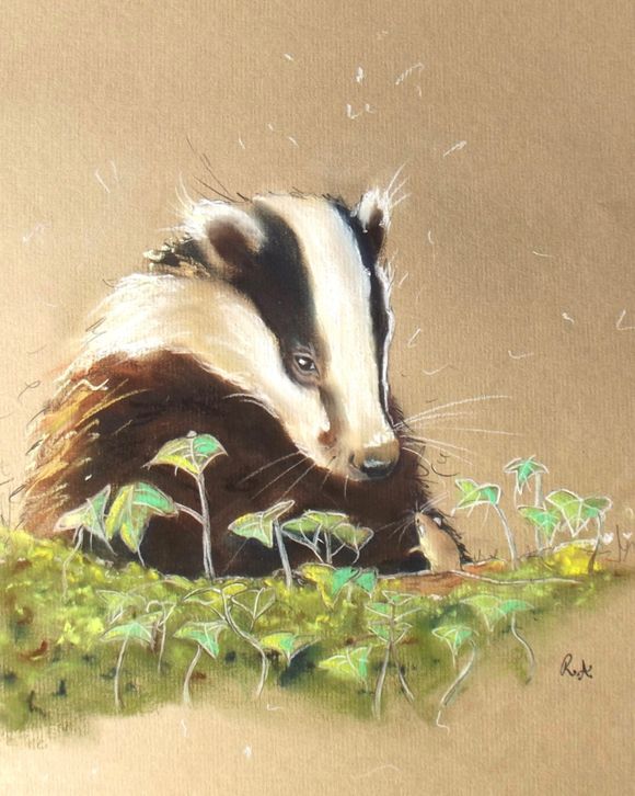 'Badger And Mouse' 8x10  Framed Fine Art Print Of An Original Pastel Drawing By Rachel Austin