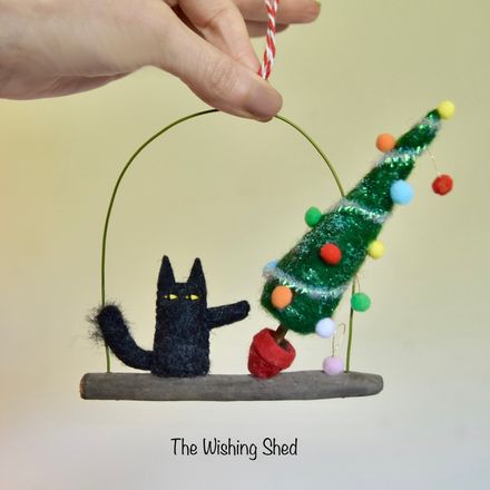 Customs Made To Order Naughty Cat Pushing over Christmas tree 
