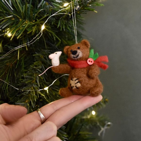 Tatty Ted with Mouse Friend -  One of a Kind Christmas Ornament  