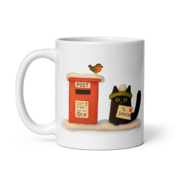 Letter To Santa!  - Naughty Black Kitty With Robin Friend - Novelty Mug 