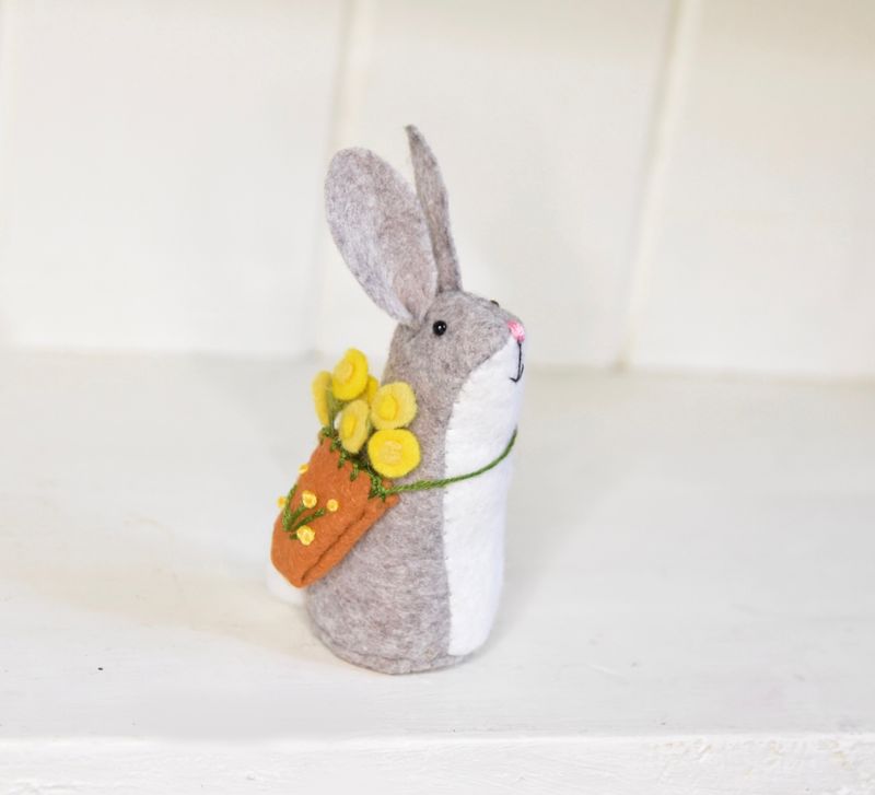 Hand-Stitched flower bunny - Buttercups - Miniature Ornament  