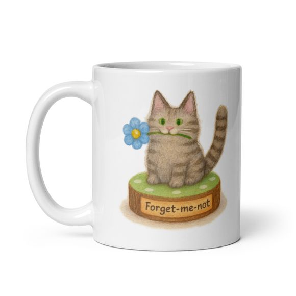Forget - Me - Not Tabby Cat With Flower  - Novelty Mug 