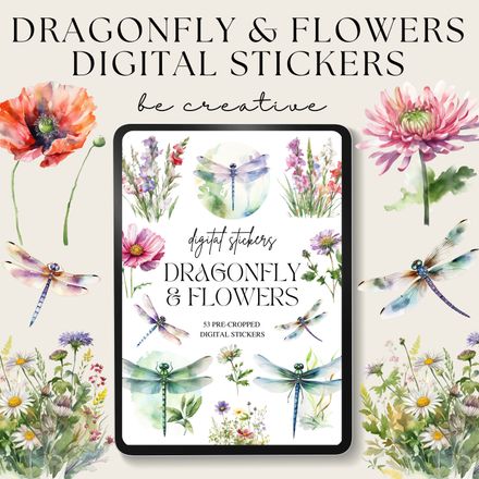  Dragonfly and Flowers Stickers 