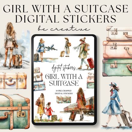  Girl With A Suitcase Stickers 