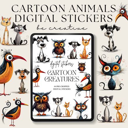 Cartoon Animals Digital Stickers