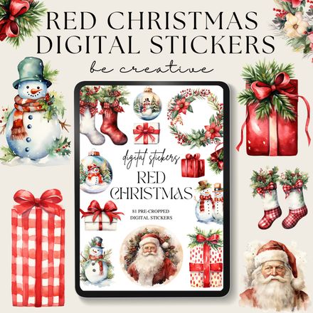 Red Christmas Digital Stickers