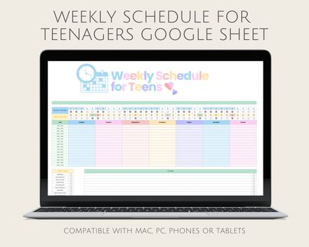 Weekly Schedule for Teenagers Google Sheet