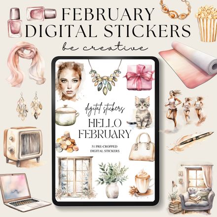 February Digital Stickers