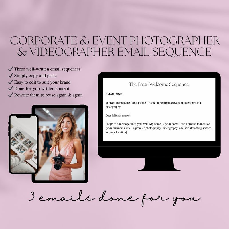 Email welcome sequence for professional photography and videography businesses 