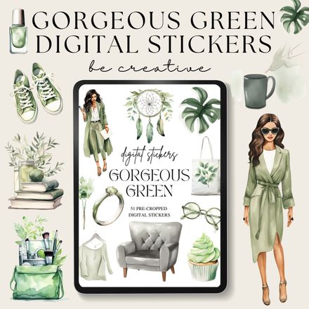 Gorgeous Green Digital Stickers
