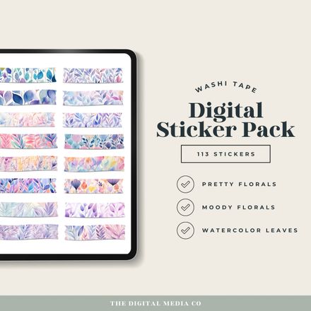 Floral Watercolor Washi Digital Stickers