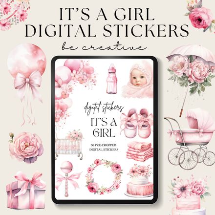 Pink It&#x27;s A Girl Digital Stickers