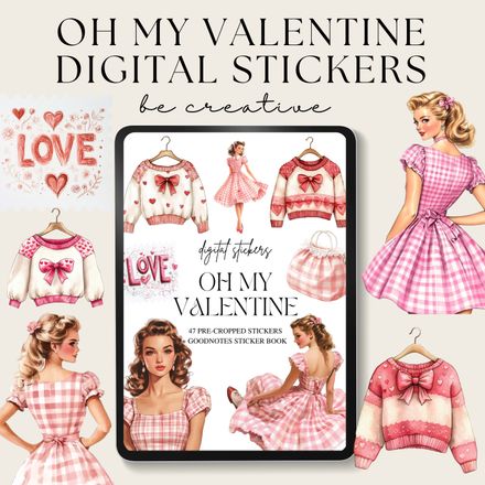 Oh My Valentine Retro Digital Stickers
