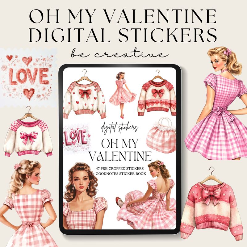 Oh My Valentine Retro Digital Stickers