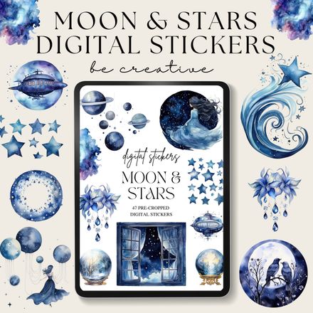 Moon and Stars Digital Stickers