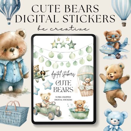 Cute Bear Digital Stickers