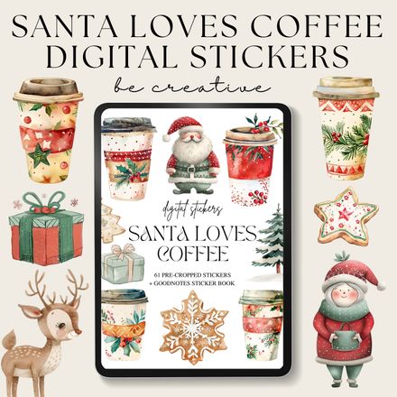 Santa Loves Coffee Christmas Stickers