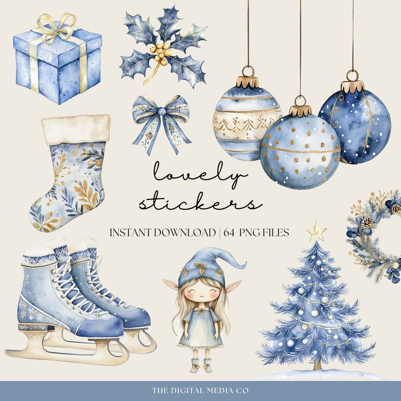 Blue Christmas Stickers
