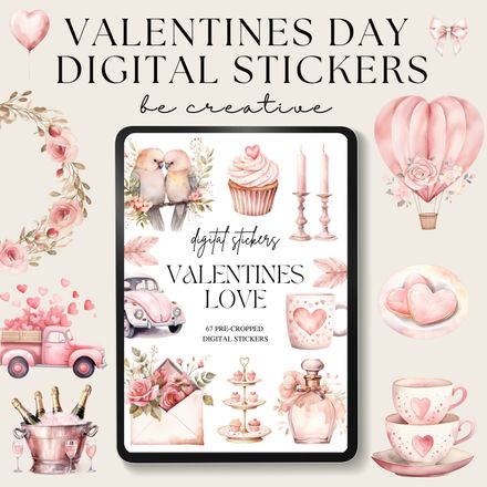 Pink Valentines Day Digital Stickers