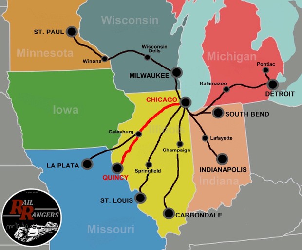Route Highlights Sheets: Chicago to Quincy, IL (WESTBOUND &amp; EASTBOUND)