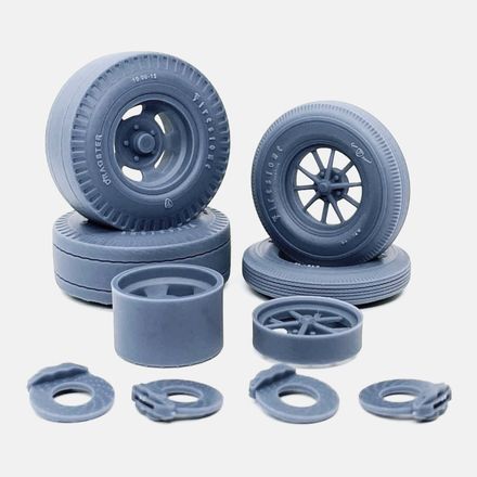 1/24 Resin 15x4.5 ET Gasser, 15x10 US Indy Mag, Firestone Tires