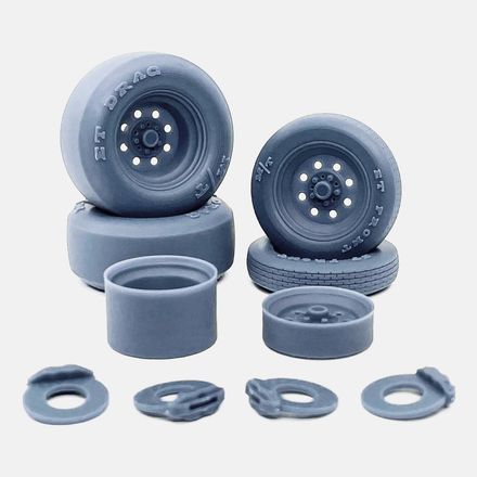 1/18 Resin, 15x5 &amp; 15x10 Weld Draglite Wheels, Mickey Thompson Tires