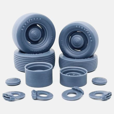 1/24 Resin, 15 inch Mopar Steelie Wheels, Goodyear Polyglas Tires